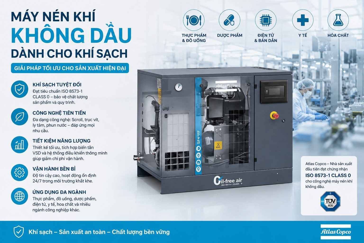 Máy nén khí không dầu dành cho khí sạch