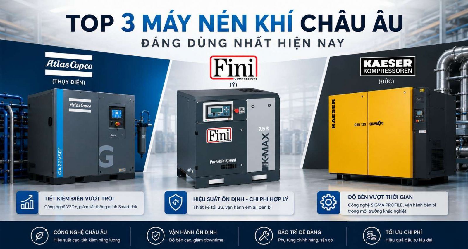 Top 3 máy nén khí châu âu đáng dùng
